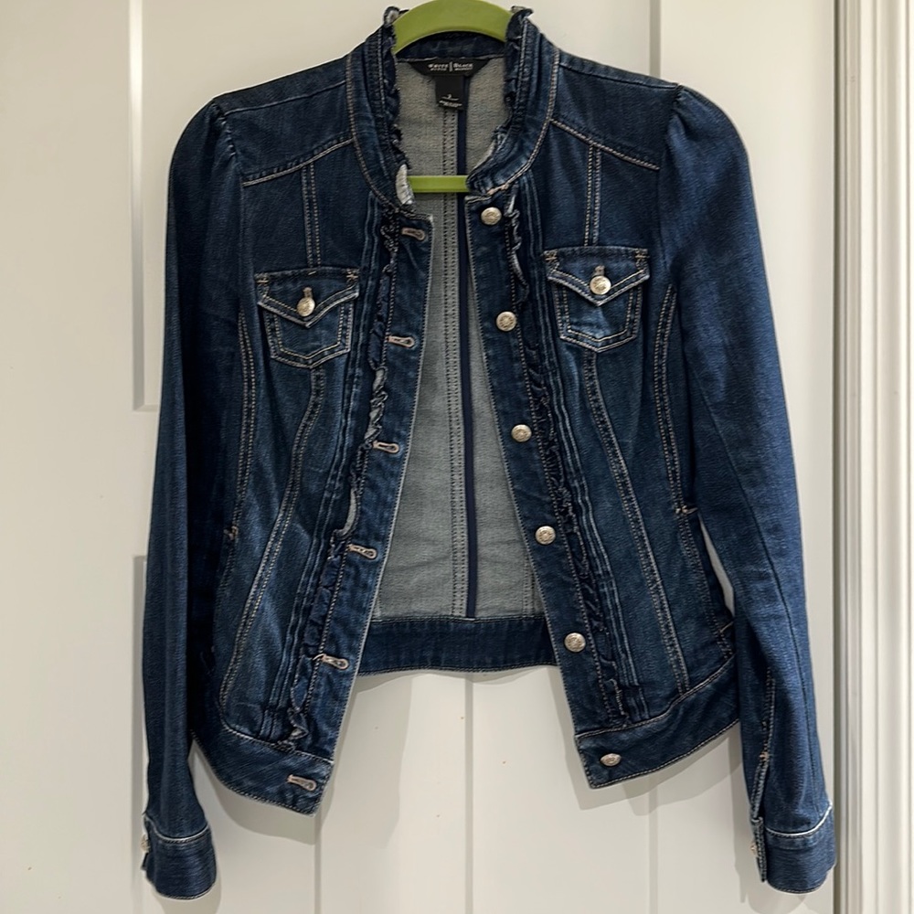 !!SOLD!! Super cute ruffled / tailored blue jean jacket!
